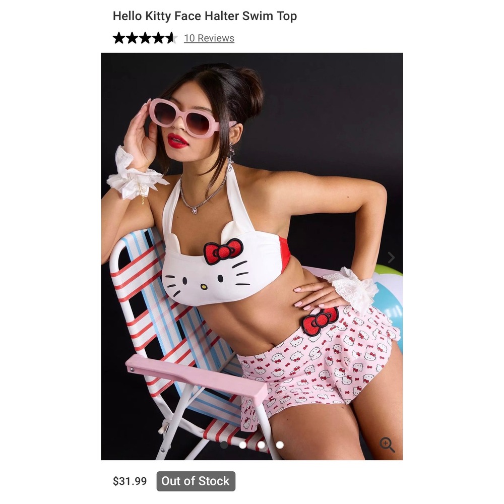 Hot Topic Hello Kitty Face Halter Swim Top White Red Sanrio Kawaii Medium NWT